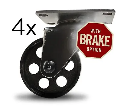 $99 • Buy BLACK CASTER SET, BRAKE Vtg Industrial Cast Iron Furniture Wheel Lock Antique