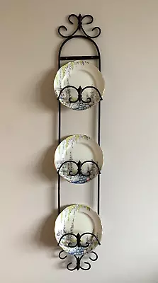 Vtg Three Tier Wall Hanging Plate Rack Display Stand Wrought Metal Decorative • £28