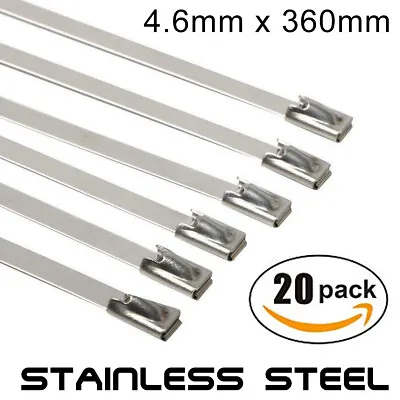 £3.75 • Buy 20 X Stainless Steel Metal Cable Ties 4.6mm X 360mm Wrap Heat Exhaust Zip Tie