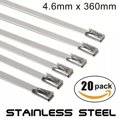 20 X Stainless Steel Metal Cable Ties 4.6mm X 360mm Wrap Heat Exhaust Zip Tie • £3.75