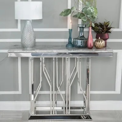 Vortex Grey Marble And Chrome Console Table For Living RoomHallway • £309.01