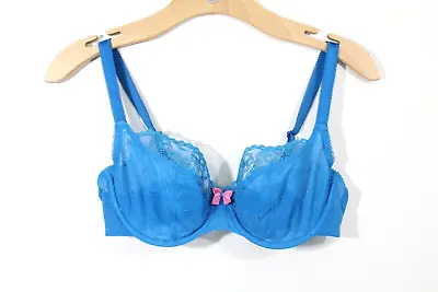 £24.45 • Buy Cleo By Panche Lucy Balconette Bra Women 34D Sheer Lace Underwire Blue 5851