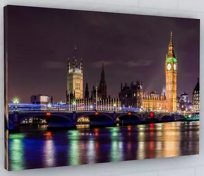 London City Night Scene Canvas Picture Print Wall Art  • £26.20