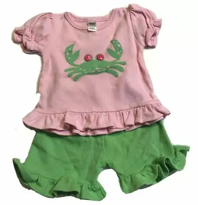 Monag Girls Outfit Pink Crab Ruffle 2-Piece Baby Outfit Set Size 3-6 Months • $12.15