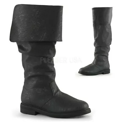 Men Black Tall Pirate Boots Fold Over Renaissance Cosplay Shoes Size12/13/14 • $44.54