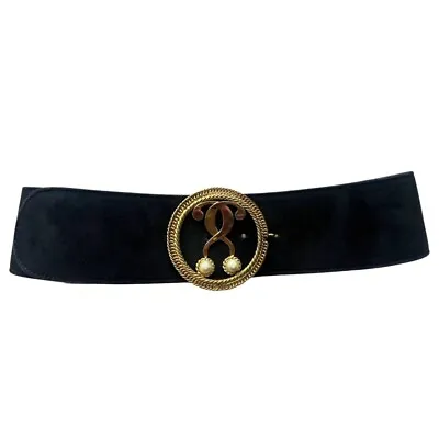 90s MOSCHINO QUESTION MARK GOLD PEARL THICK SUEDE BELT • $220