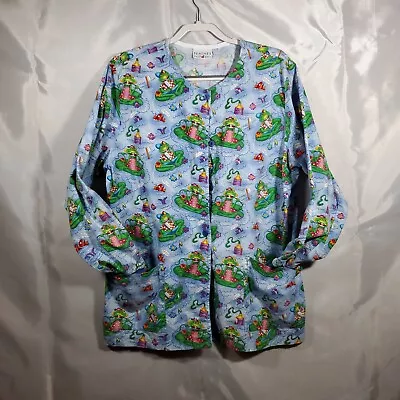 Peaches Uniform Scrub Jacket Frogs Lilly Pads Toothbrush Toothpaste Wmn Sz XL • $15