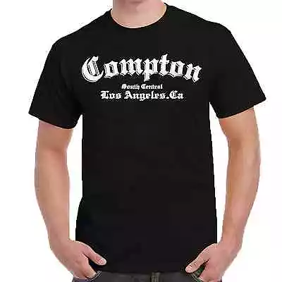 Mens COMPTON Cotton Tee New Black T Shirt Los Angeles Gangster Rap NWA  • $26.95