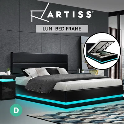 $330.29 • Buy Artiss Bed Frame Double Size RGB LED Gas Lift Bed Base Storage Leather LUMI