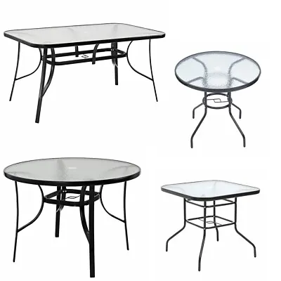 Garden Glass Dining Table Parasol Hole Metal Frame Outdoor Patio Bistro Tables • £84.99