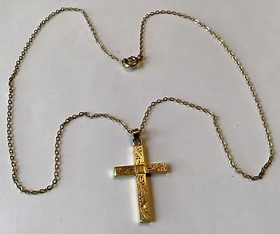 Vintage 12k Gold Filled Cross Pendant Necklace A3 • $32