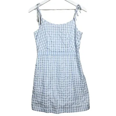 Madewell Womens Gingham Blue & White Cotton Blend Tie-Strap Mini Dress Size 4 • $24.99