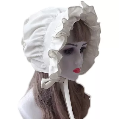 Women Lolita Hat Ruffled Bonnet Cap Victorian Medieval Lace Up Retro Sweet Cute • $31.87