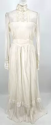 Vintage 70's Gunne Sax By Jessica McClintock Womens Dress Ivory Maxi Long Sleeve • $295