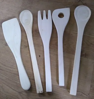 £1.99 • Buy Chunky Wooden 5 Piece Kitchen Utensil Set Please See Details Pics 