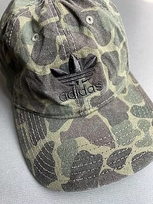 Adidas Camo Baseball Hat Cotton Black Logo Adjustable • £14.45