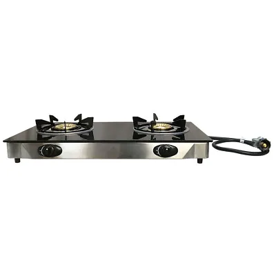 28  X 15  Propane Double Stove 2 Gas Burner Tempered Glass Cooktop Steel Body • $107.99