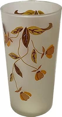 Vintage Jewel Tea Autumn Leaf Hall Frosted Glasses Orange / Brown Libbey • $4.95