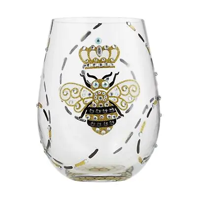 Lolita Glitter Diamante Hand Painted Stemless Wine Glass Queen Bee Gift Boxed • £18.99