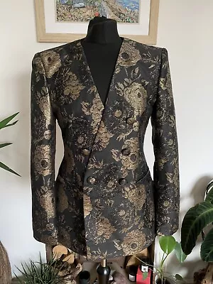 Rare ZARA Brocade Black Gold Jacquard Tuxedo Floral Blazer Jacket - Size Medium • $86.31