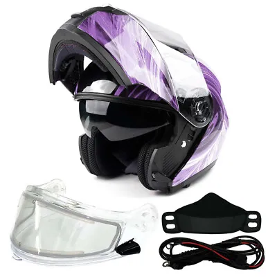 Purple Modular Snowmobile Helmet Electric Shield Adult Sledding Snow Machine • $135