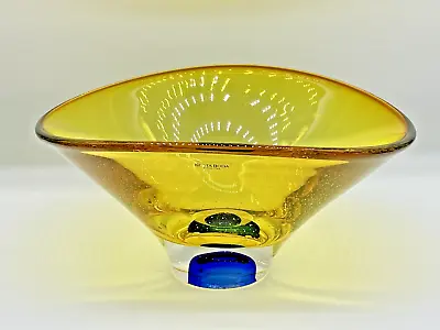 Kosta Boda Goran Warff Zoom Bowl / Vase Signed Amber & Blue Controlled Bubble • £110.83