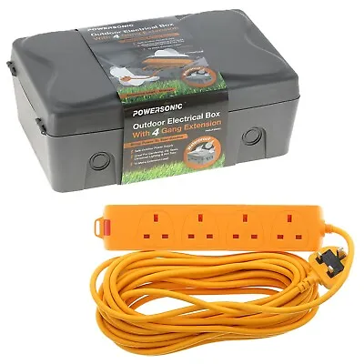 Weatherproof Outdoor Electric Box 4 Gang 10 Metre Orange Extension Lead IP65 • £21.99