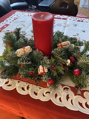 Faux Evergreen Decorated Christmas Arrangement Table Centerpiece. *NO CANDLE • $14