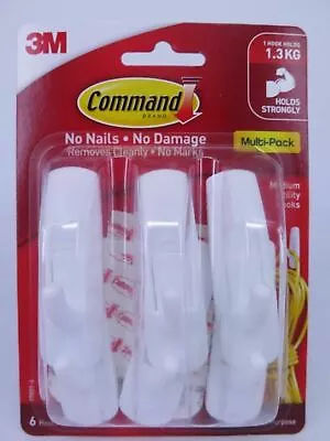 6 Pack 3M Command Medium Hooks 17001-6 Holds 1.3kg Or 9 Replacement Strips • $9.32