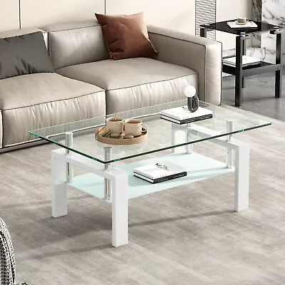 Tempered Glass Coffee Table With Metal Legs Modern Small Coffee Tables • $99