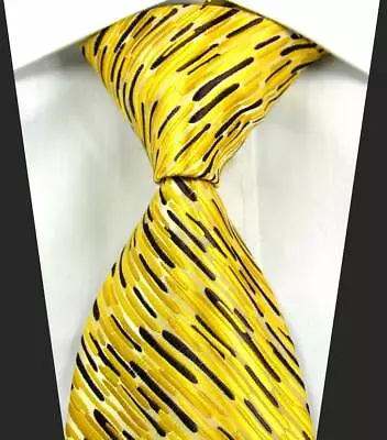 Hot Classic Striped Yellow Coffee JACQUARD WOVEN 100% Silk Men's Tie Necktie • $9.99