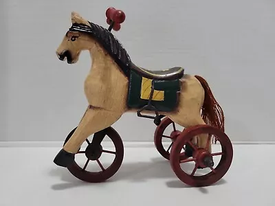 Vtg 1983 Three Hands Corp Carved Wood Hand Painted Toy Horse On 3 Rolling Wheels • $36.75