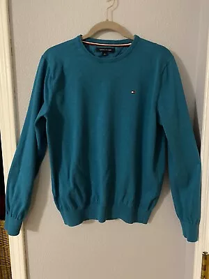 Tommy Hilfiger Men Pullover Sweater Premium Cotton Knit Classic Size Medium Teal • $13