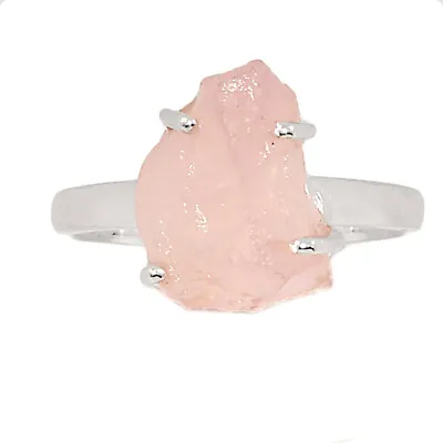 Natural Morganite Rough - Madagascar 925 Silver Ring Jewelry S.8 CR23784 • $15.99