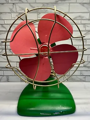Super Lectric  Desk Table Fan Model 803 Vintage  Mid Century Painted Green /Pink • $45