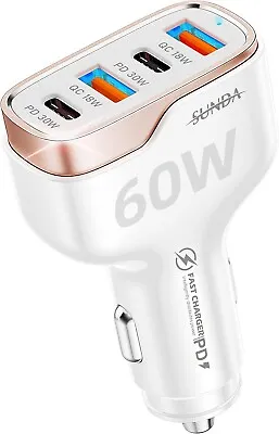 SUNDA 60W USB C Fast Car Charger 4-Ports Car Charger Adapter Dual Type C PD30W • $18.99
