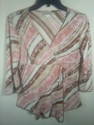 Vintage Y2k Mkm Designs Top Floral Stripe Pink Women M • $21.99