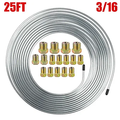 Brake Line Tubing Kit - Flexible Double Galvanized Steel 25 Ft. 3/16 16 Fittings • $16.85