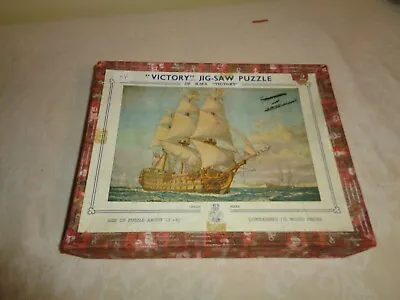 Victory Wooden Jigsaw Puzzle Made In England EMPTY Box  HMS Victory Ship  • $6.38