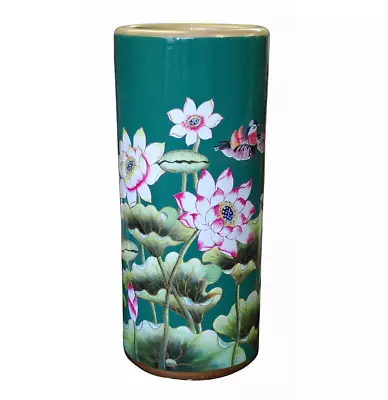 Teal Green Umbrella Stand Oriental Chinese Flower Ceramic Porcelain Pot M19999U • £85