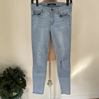 J Brand Rapture Blue Distressed 811 Mid-Rise Destructed Skinny Leg Jeans EUC 27 • $50