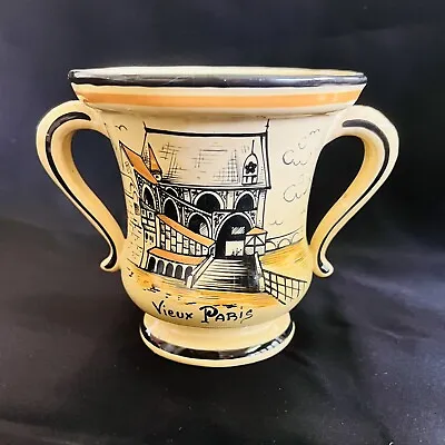 Antique Vintage French Vieux Paris Porcelain Vase Yellow Two Handle France RARE • $79.98