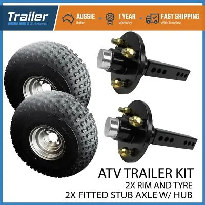 $280 • Buy 8  Atv Rim & Tyre 40mm Fitted Stub Axle W/hub Kit Qwad Quad Bike Mower Trailer