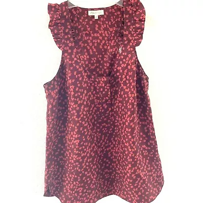 Martin + Osa  Tank Top Size 6 Pink Burgundy 100% Silk Sleeveless Ruffle • $16.46