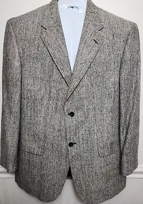 Oscar De La Renta 100% Silk Blazer Sport Jacket 2 Button 43 R Marled Black White • $22