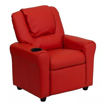 Flash Furniture Contemporary Vinyl Kids Recliner W/Cup Holder And Headrest Red • $191.69