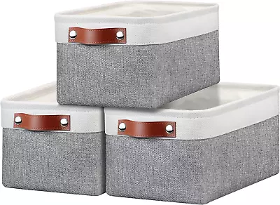 Fabric Storage Boxes Set Of 3 Small Canvas Storage Baskets With Handles Foldab • £25.77