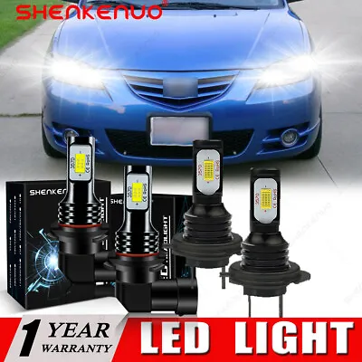 For Mazda 3 2004-2008 2009 4X High/Low Beam LED Headlight Bulbs 6000K Combo Kit • $23.03