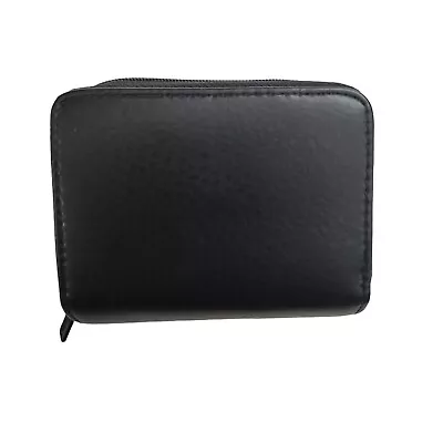 Buxton Black Leather Mini Accordion Wizard Wallet 11 Card Slots Window ID Slot • $15