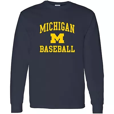 Michigan Wolverines Arch Logo Baseball Long Sleeve T-Shirt - Navy • $29.99